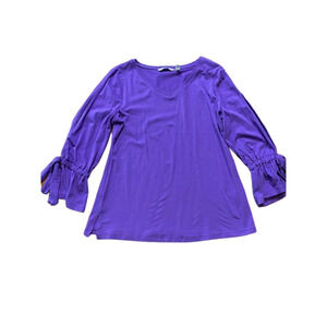Isaac Mizrahi Live! Women's Top Sz S V-Neck Knit Tunic w/ Split Purple A311370